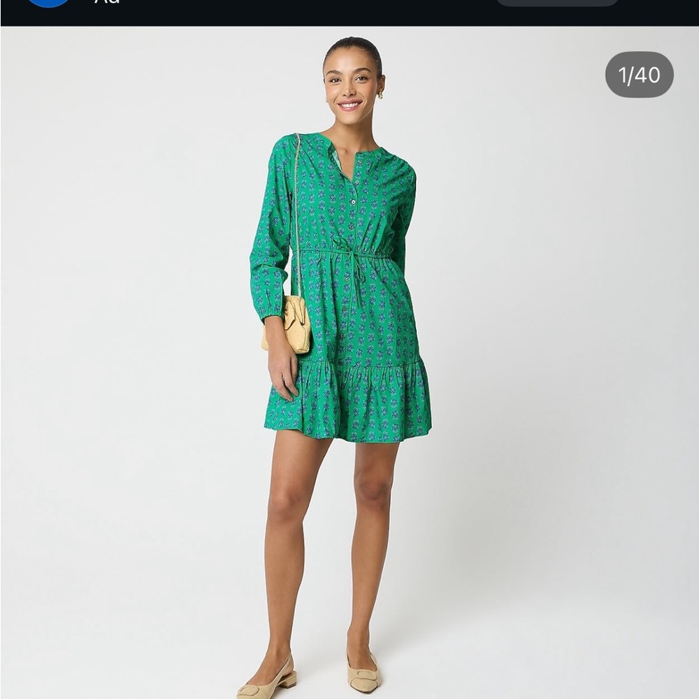 J. Crew Green Floral Tie-Waist Mini Dress